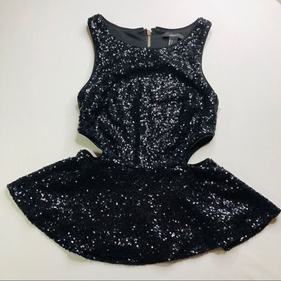 FOREVER 21🌺Black Sequin Sleeveless Skirted Top🌺 - Picture 1 of 9